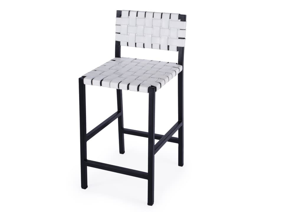Bromley White Leather and Iron Counter Stool with Footrest