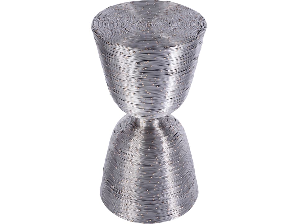 Angelo Hourglass Drum End Table in Polished Silver Stainless Steel