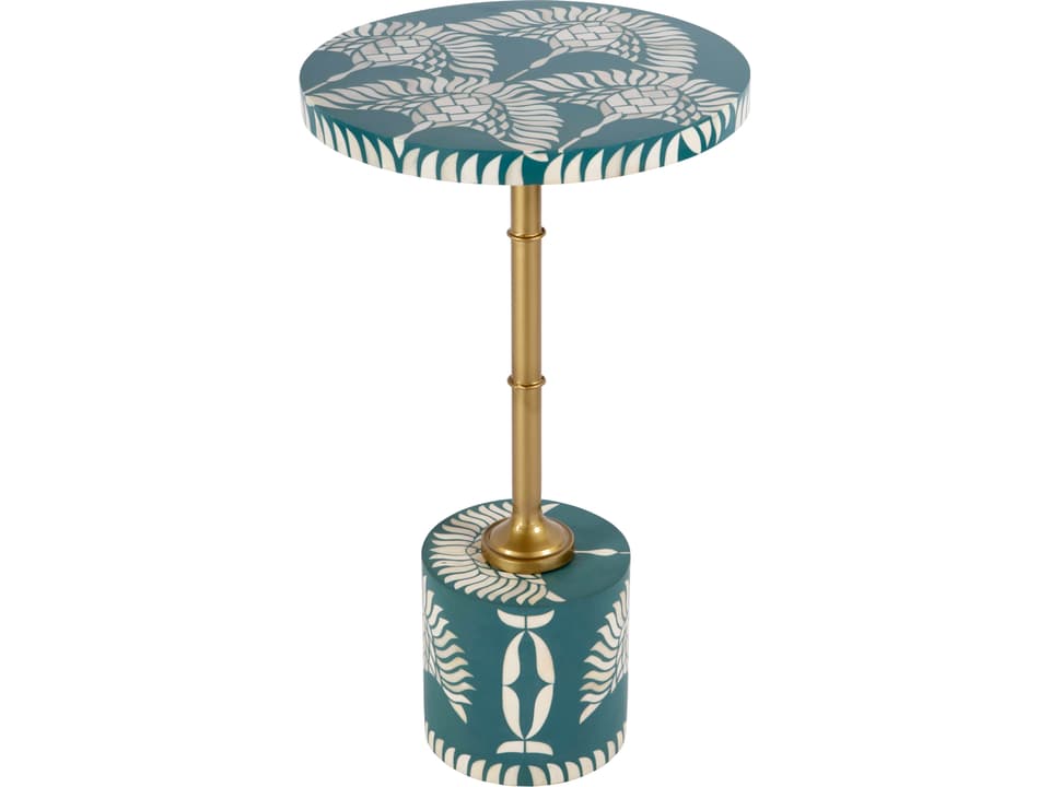 Specialty Bethel Round Side Table with Bone Inlay in Teal and Gold