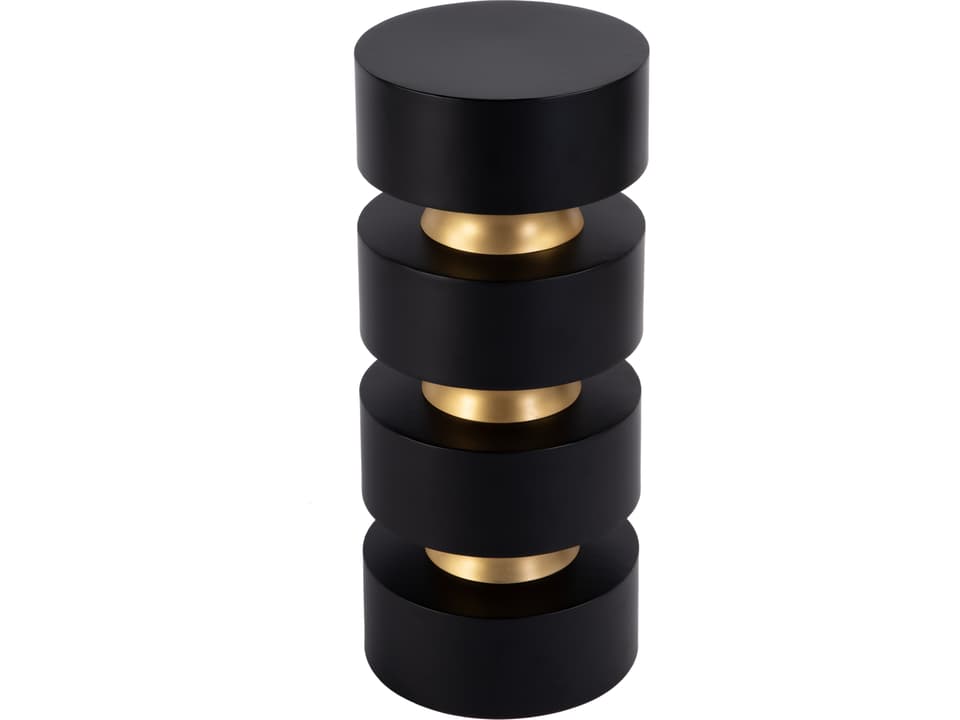 Specialty Zola Round End Table in Black Iron and Mango Wood with Gold Trim
