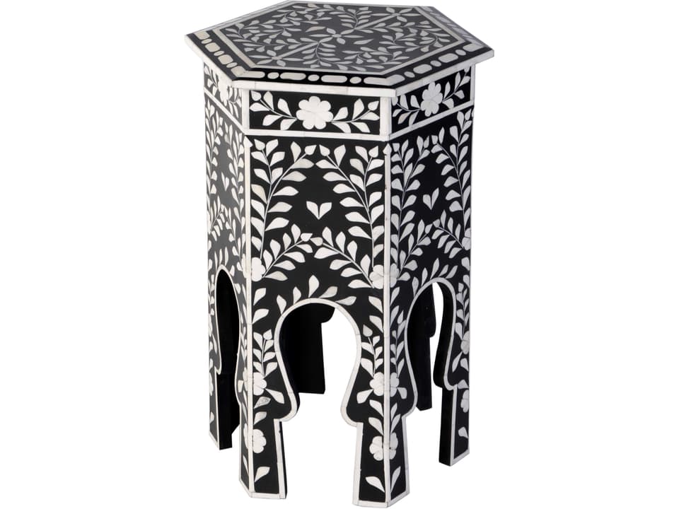 Specialty Company Amaya Hexagon Bone Inlay Side Table Black and White