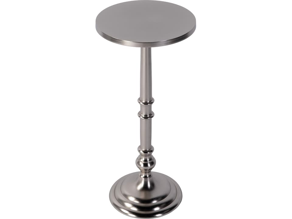 Specialty Garland Round Pedestal End Table in Silver Aluminum