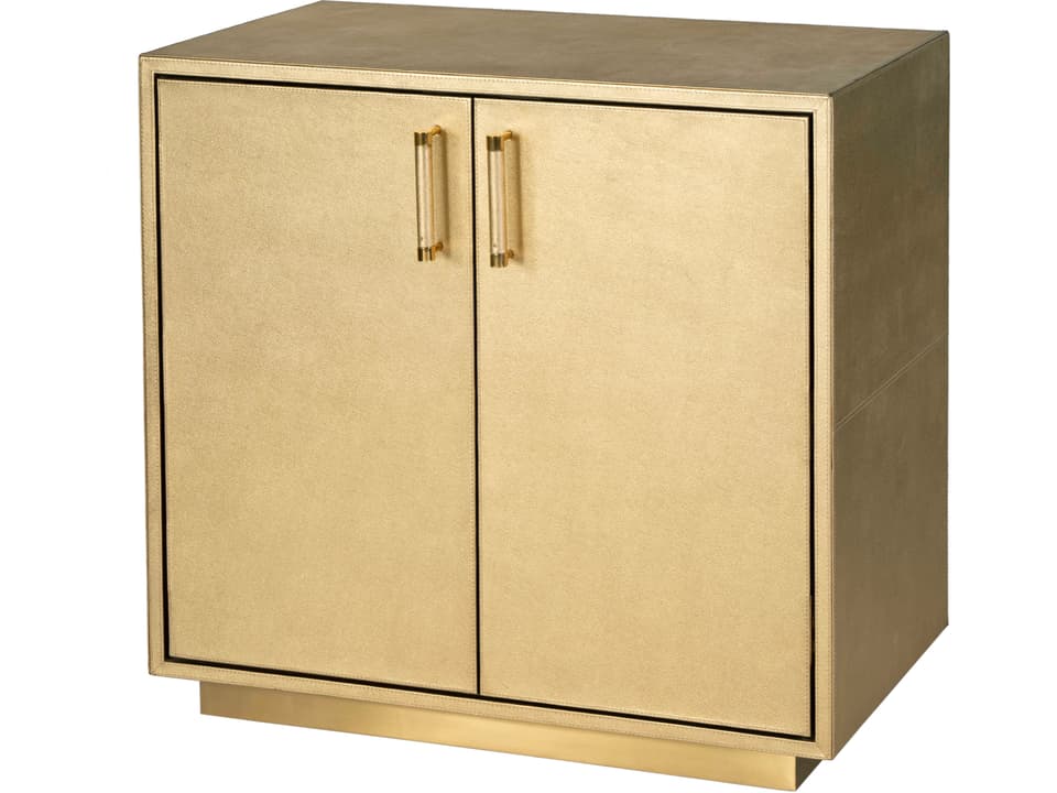 Medera 32-Inch 2-Door Accent Cabinet in Antique Gold Leather and Brass
