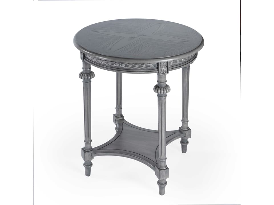 Hellinger Round End Table in Powder Gray with Storage Shelf
