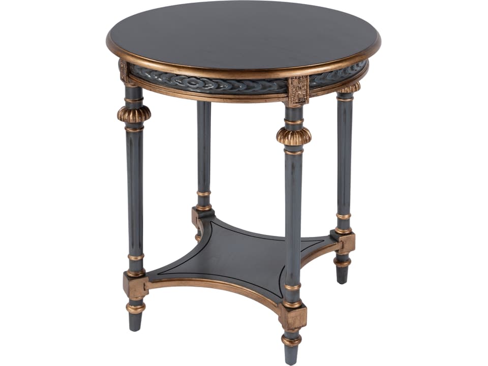 Hellinger 24-Inch Round End Table with Shelf in Royal Pastel Blue and Gold