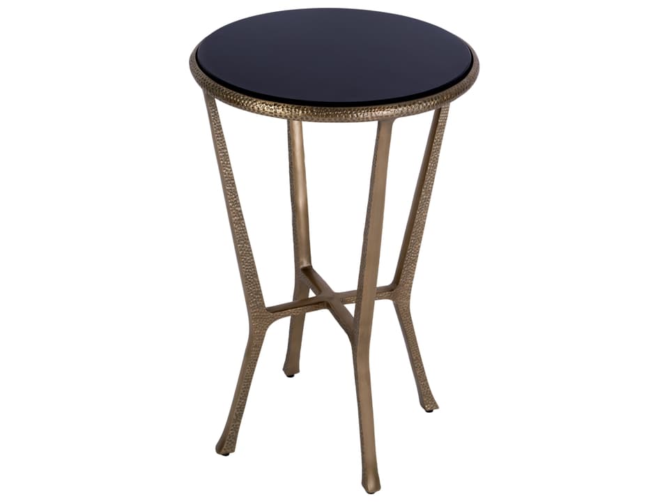 Ivy 15.5 in. W Round Metal & Granite Side Table Black Antique Gold