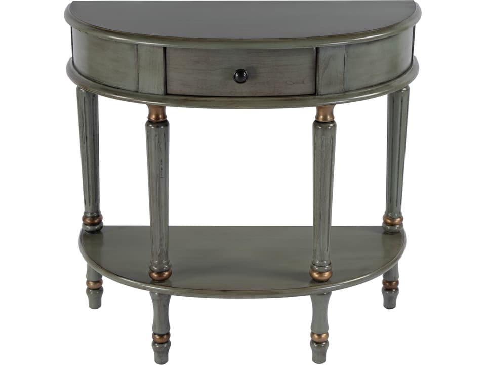 Specialty Mozart Demilune Console Table with Drawer and Shelf in Pastel Green