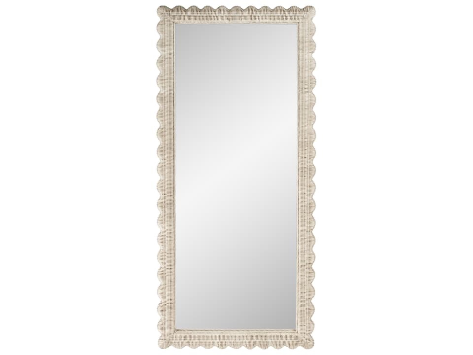 Flora 32"W x 69.5"H Rectangular Rattan Floor Mirror Off-White