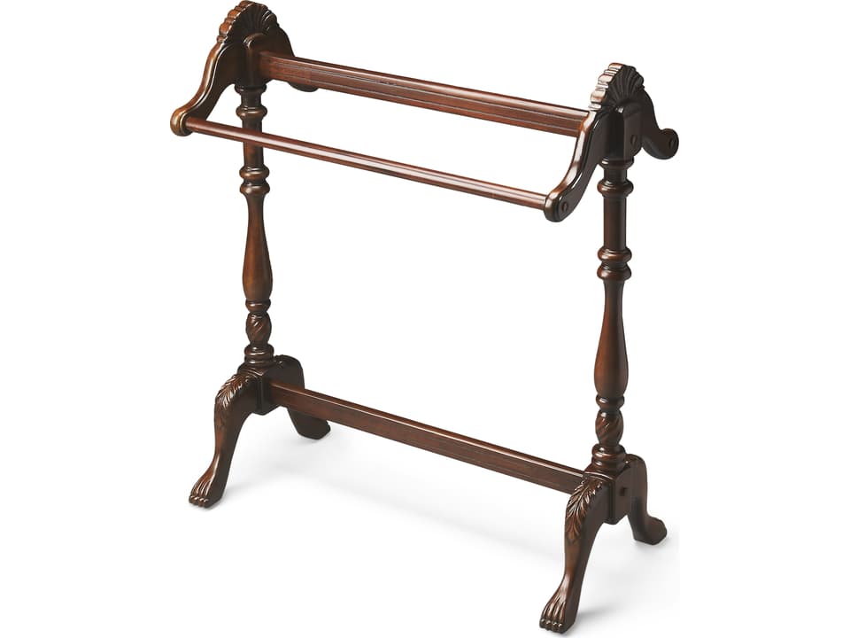 Joanna Blanket Stand in Plantation Cherry Finish with Hand Carved Details
