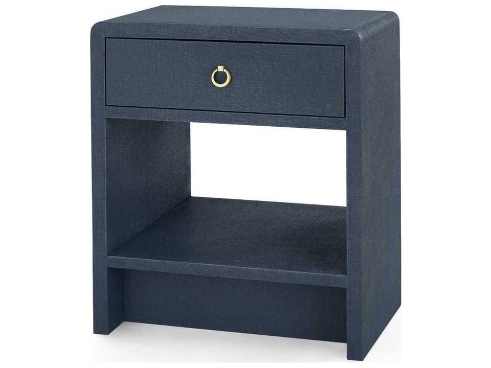 Benjamin 1-Drawer Side Table in Blue Steel Lacquered Linen
