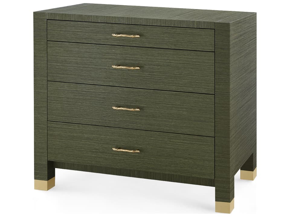 Villa and House Camden Large 4-Drawer Dresser in Deep Olive Lacquered Grasscloth