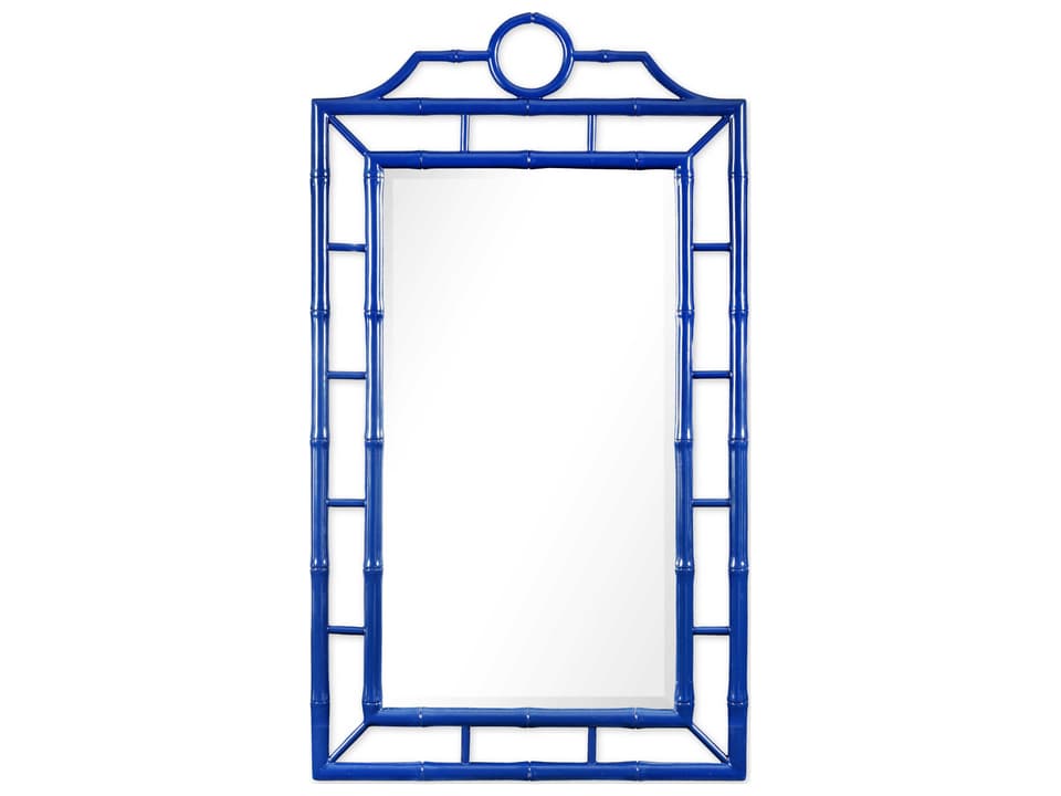 Chloe Deep Sea Blue Rectangular Wall Mirror with Faux Bamboo Frame