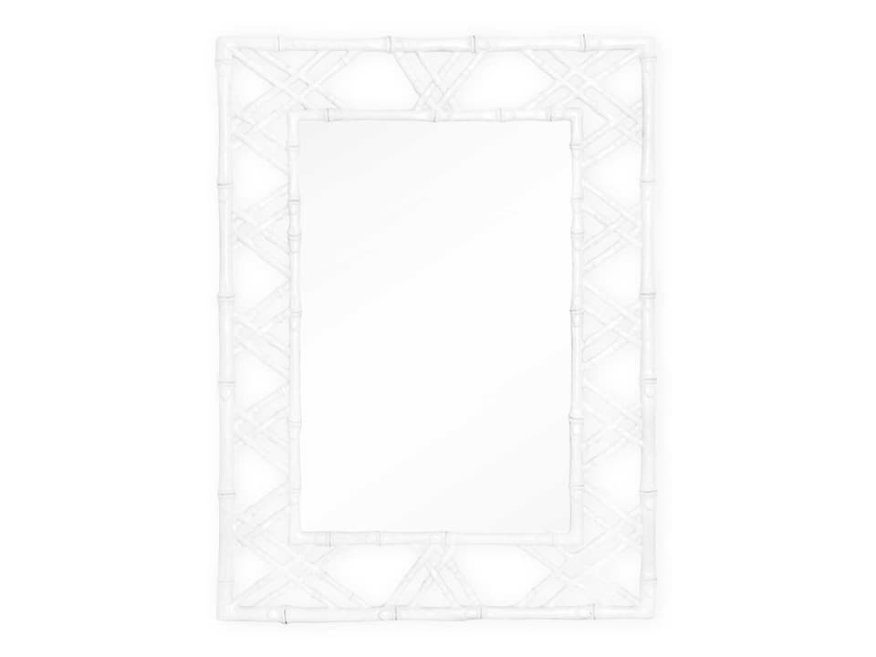 Claire Rectangular Wall Mirror in Eggshell White Faux Bamboo