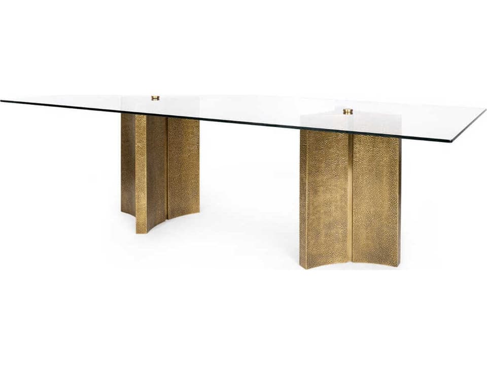 Damon Rectangle Glass Dining Table in Antique Brass