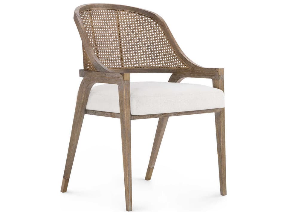 Edward Upholstered Arm Dining Chair with Caning and Brass Accents