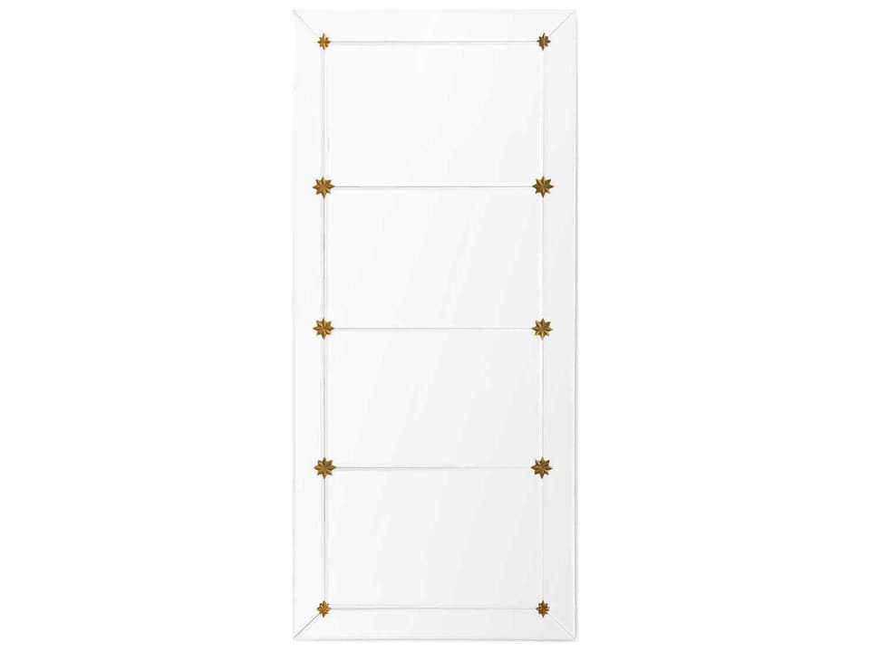 Rosette Clear Rectangular Wall Mirror with Antique Brass Rosettes