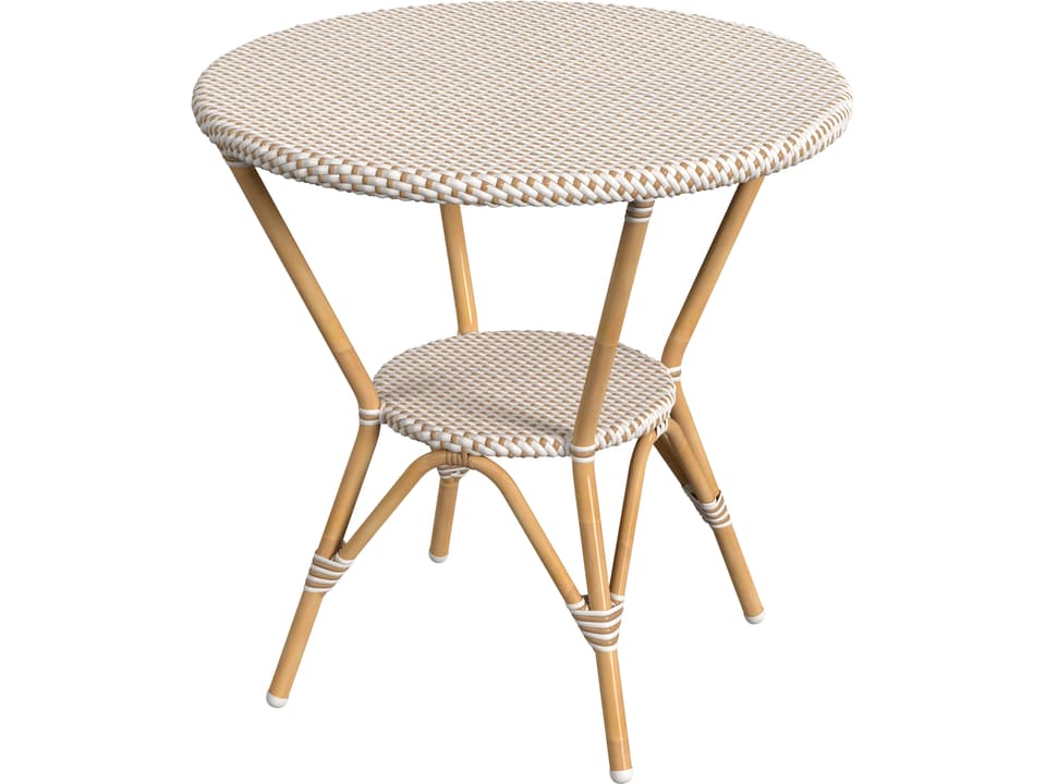 Tobias 30-Inch Round Bistro Table with PE Rattan Top in Beige and White