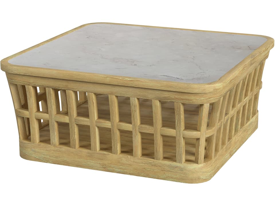 Monhegan 42-Inch Square Teak Coffee Table with Marble Top in Natural