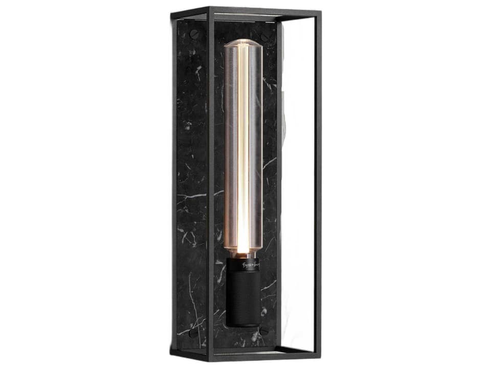 Caged Large Cross 1-Light Wall Sconce in Black Marble and Matte Black Metal