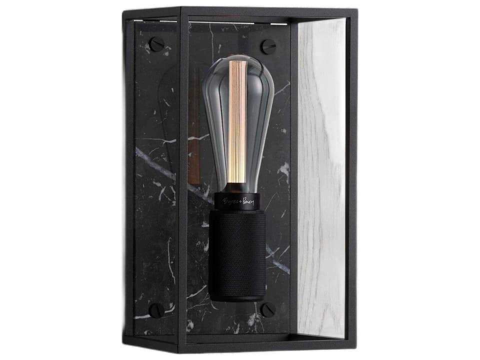 Caged Wall Light Medium in Matte Black Steel and Black Marble