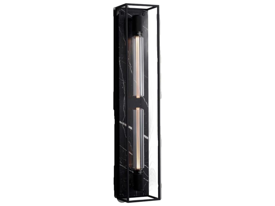 Caged X-Large 2-Light Wall Sconce with Matte Black Steel and Black Marble Back