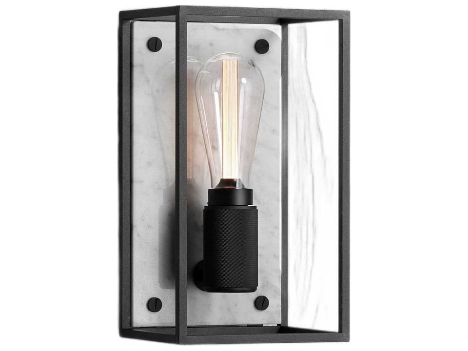 Caged Medium Wall Sconce with Cross Knurl and White Marble