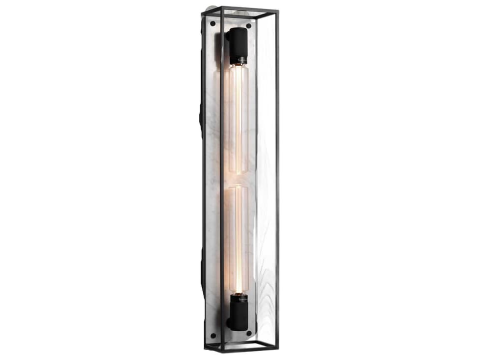 Caged X-Large 2-Light Wall Sconce in Matt Black Steel with White Marble Panel