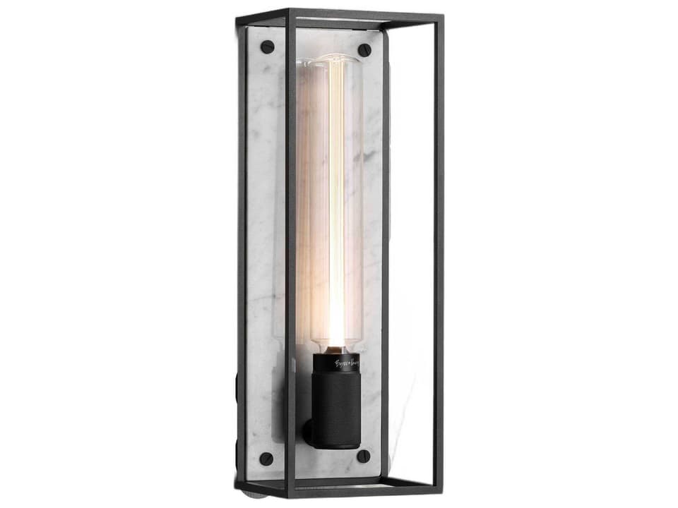 Caged Wall Sconce with White Marble Backplate and Satin Black Metal Frame