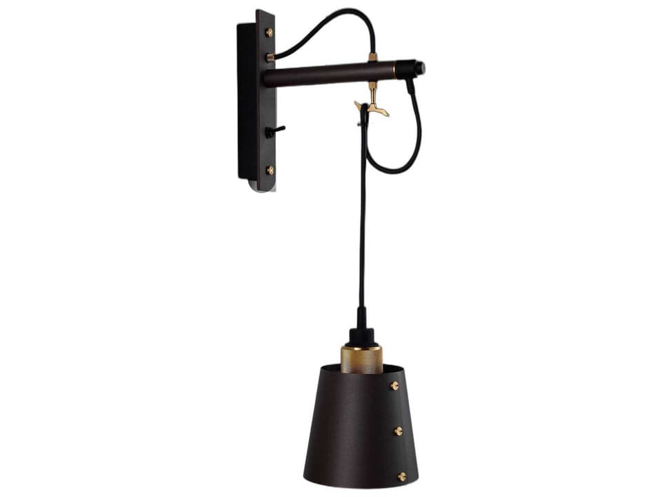 Hooked Small Cone Wall Sconce in Graphite and Brass