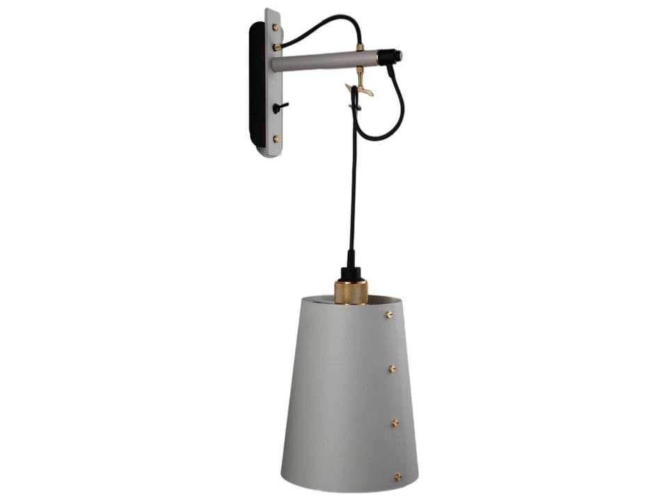 Hooked Large Shade Wall Sconce in Stone and Brass