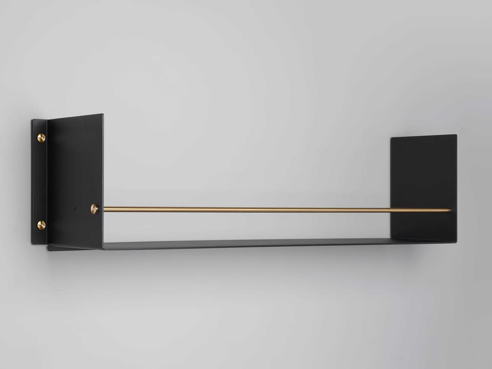Girder Kitchen Shelf in Black with Brass Rail