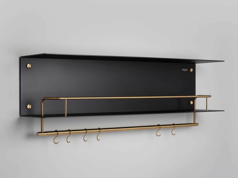 Hanger Kitchen Shelf in Black with Brass Details
