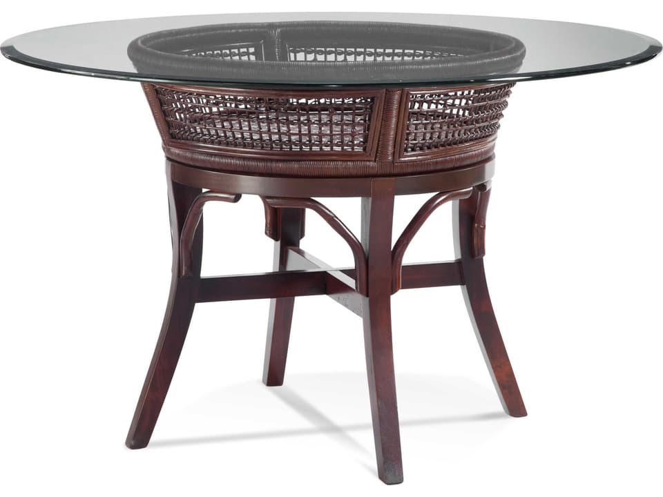 Boone 60-Inch Round Glass Top Dining Table with Rattan Base