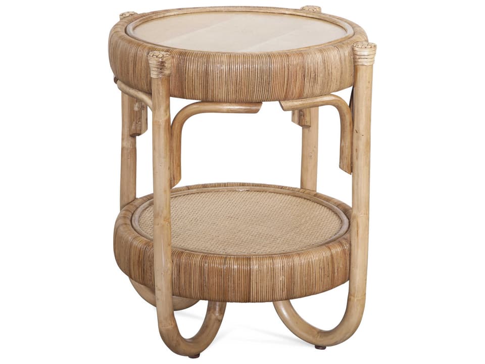 Willow Creek Round Chairside Table with One Shelf in Wicker Rattan
