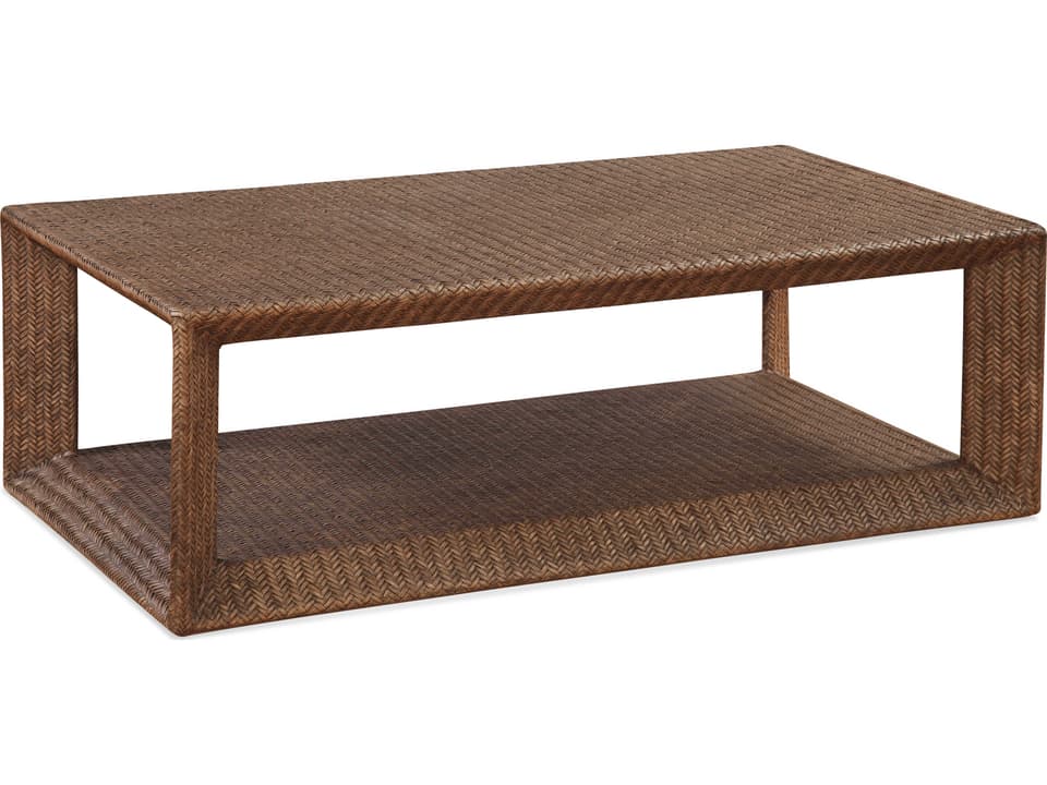 Gorden Rectangle Wood Rattan Cocktail Table with Casters