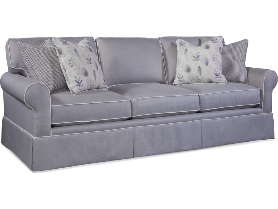 Benton Skirted Estate Sofa with Rolled Arms and 3-Cushion Seating