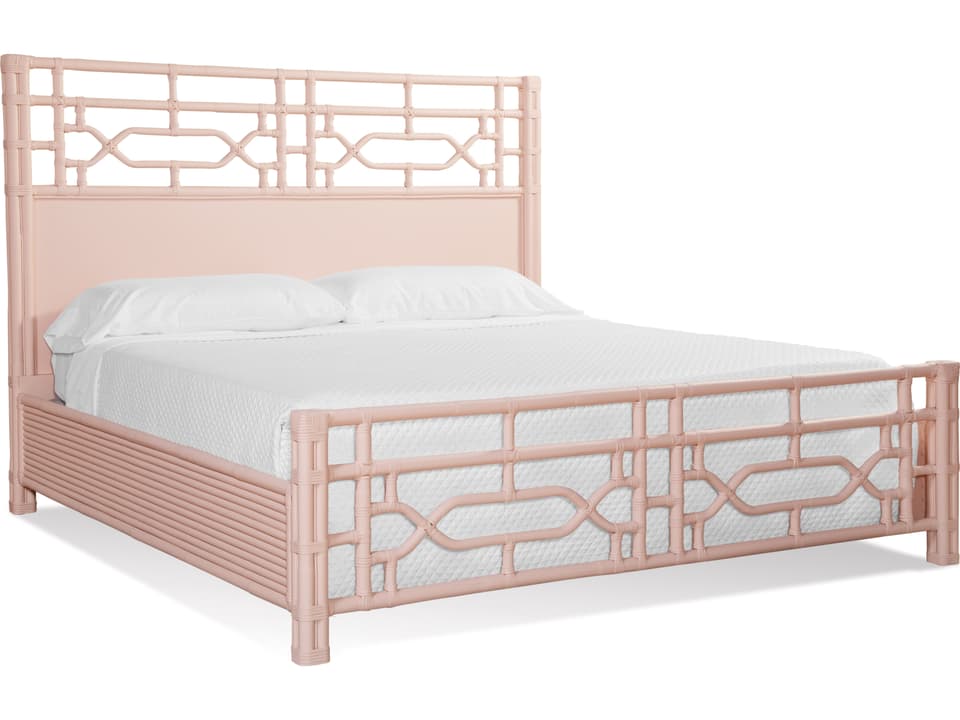 Aria Pink Rattan King Platform Bed