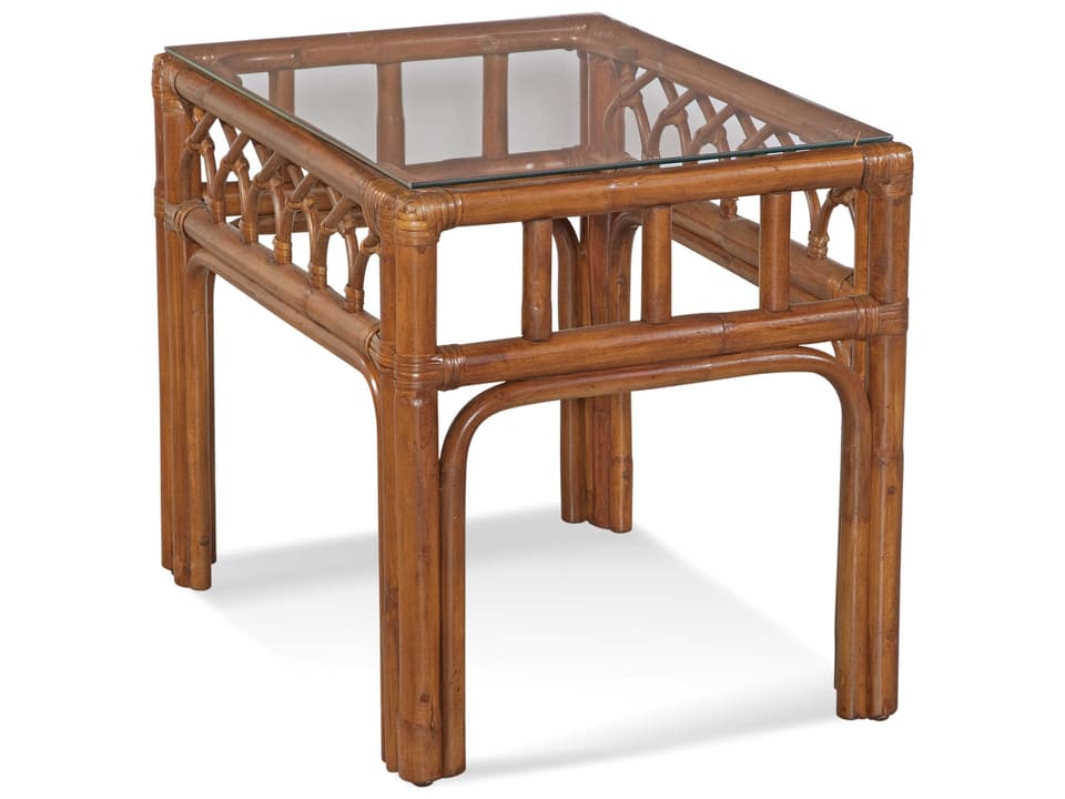 Edgewater Rectangle End Table in Natural Rattan with Glass Top