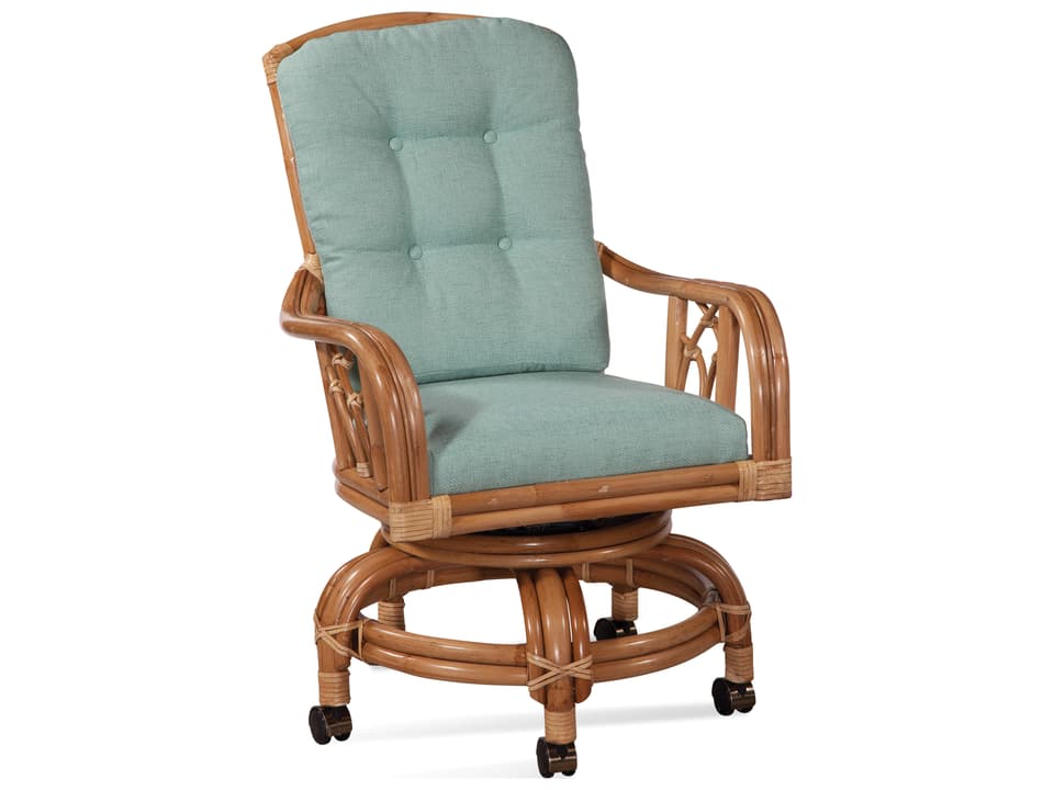 Edgewater Rattan Swivel Rocker Dining Armchair with Casters
