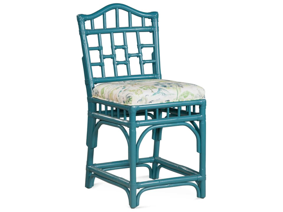 Chippendale Upholstered Rattan Counter Stool