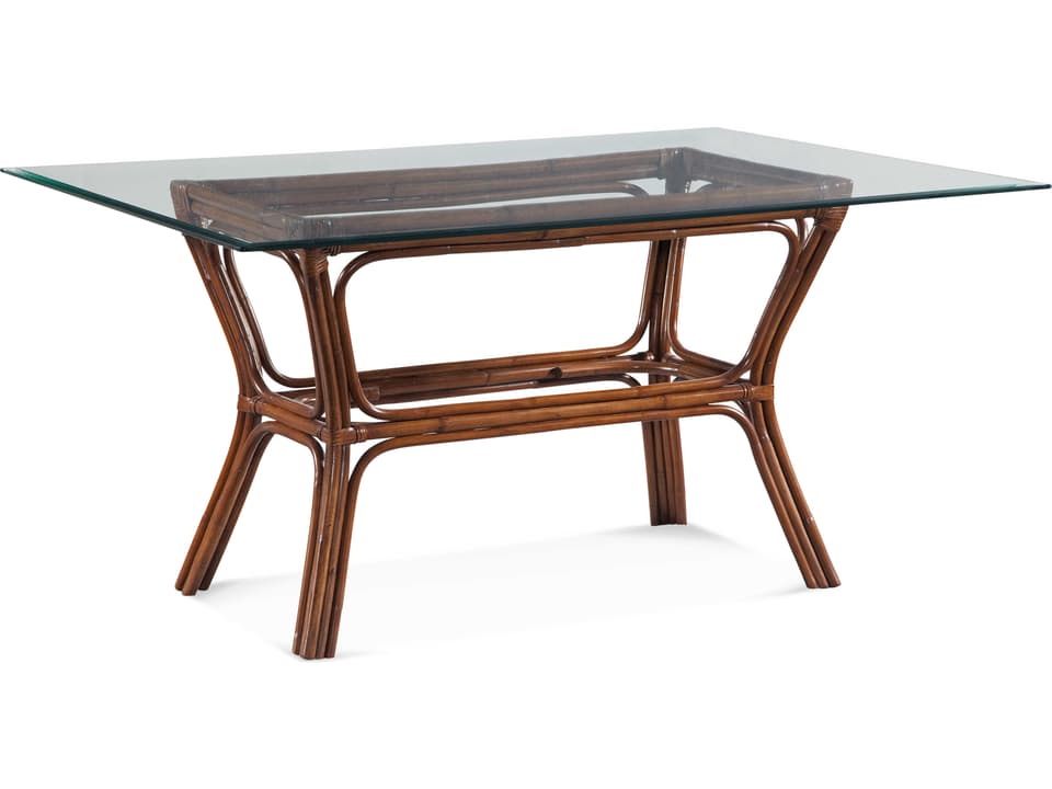 Trellis Rectangle Dining Table with Glass Top in Havana Finish