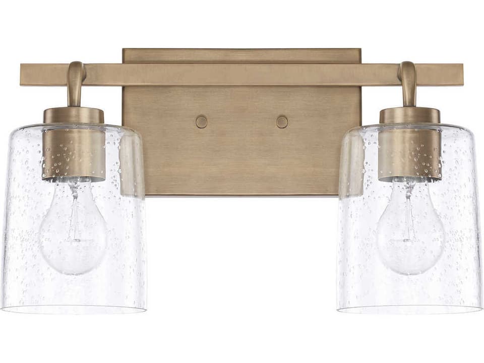 Greyson 2-Light Aged Brass Vanity Light with Clear Seeded Glass