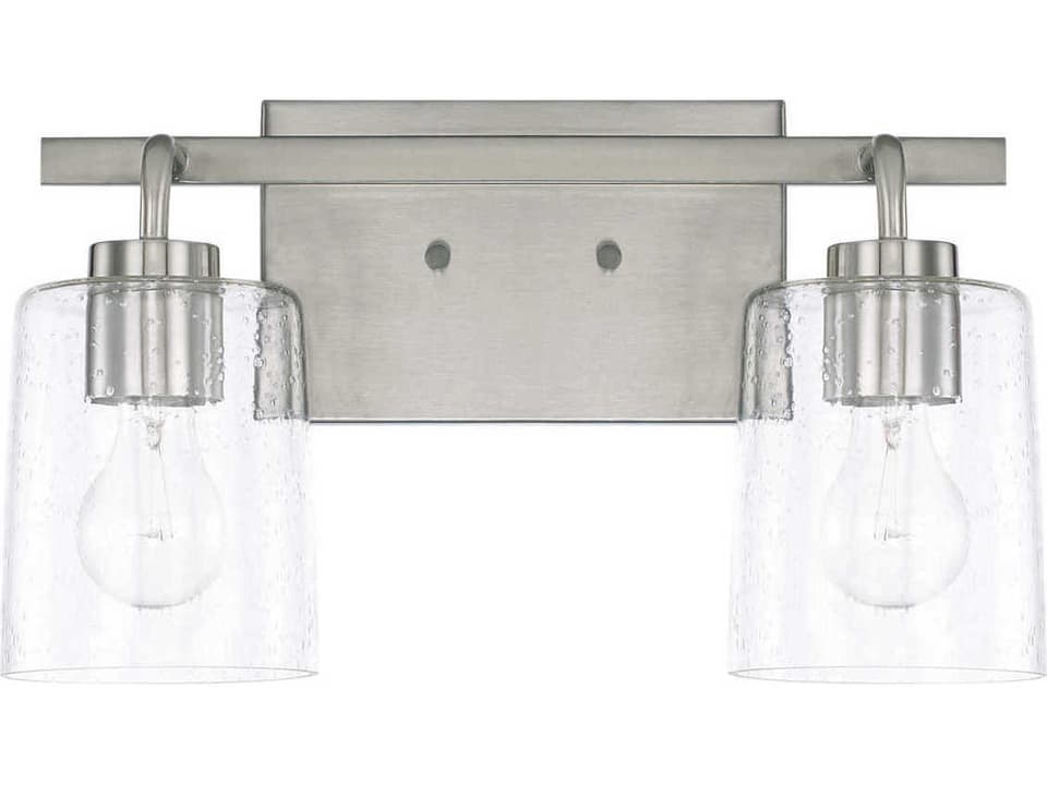 Greyson 2-Light Vanity Light in Brushed Nickel with Clear Seeded Glass