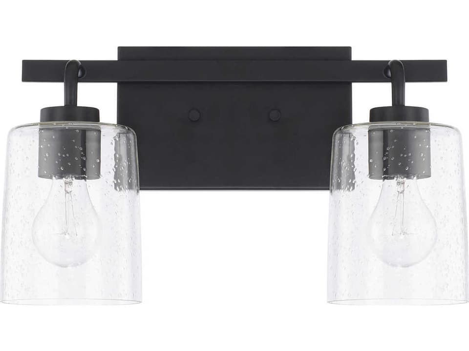 Greyson 2-Light Vanity Sconce with Clear Seeded Glass in Matte Black