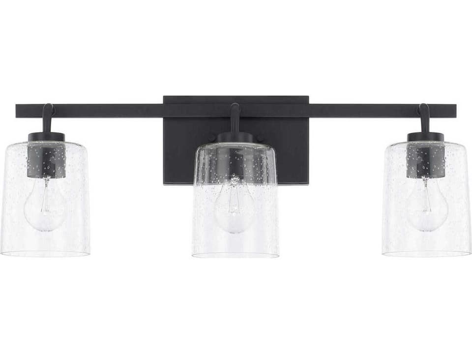 3-Light Greyson Vanity Sconce with Clear Seeded Glass in Matte Black