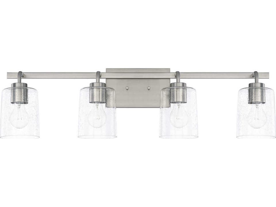 4-Light Greyson Vanity Light in Brushed Nickel with Clear Seeded Glass