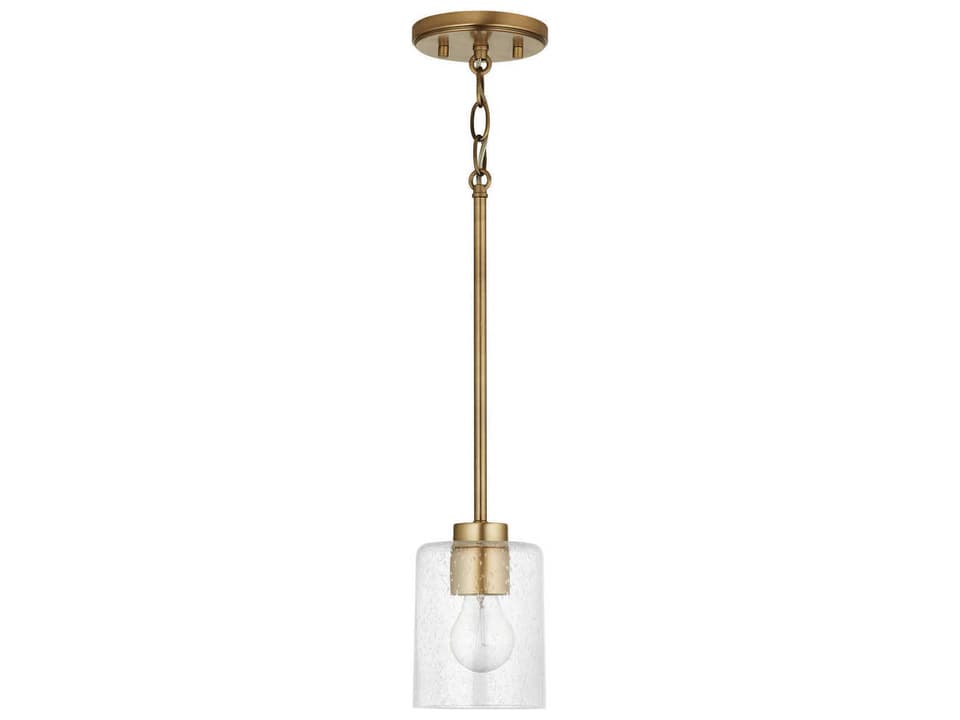 Greyson 1-Light Mini Pendant in Aged Brass with Clear Seeded Glass