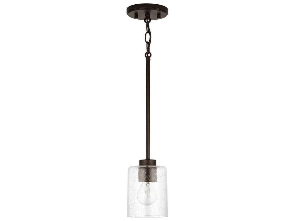 Greyson 1-Light Transitional Pendant Light in Bronze with Clear Seeded Glass