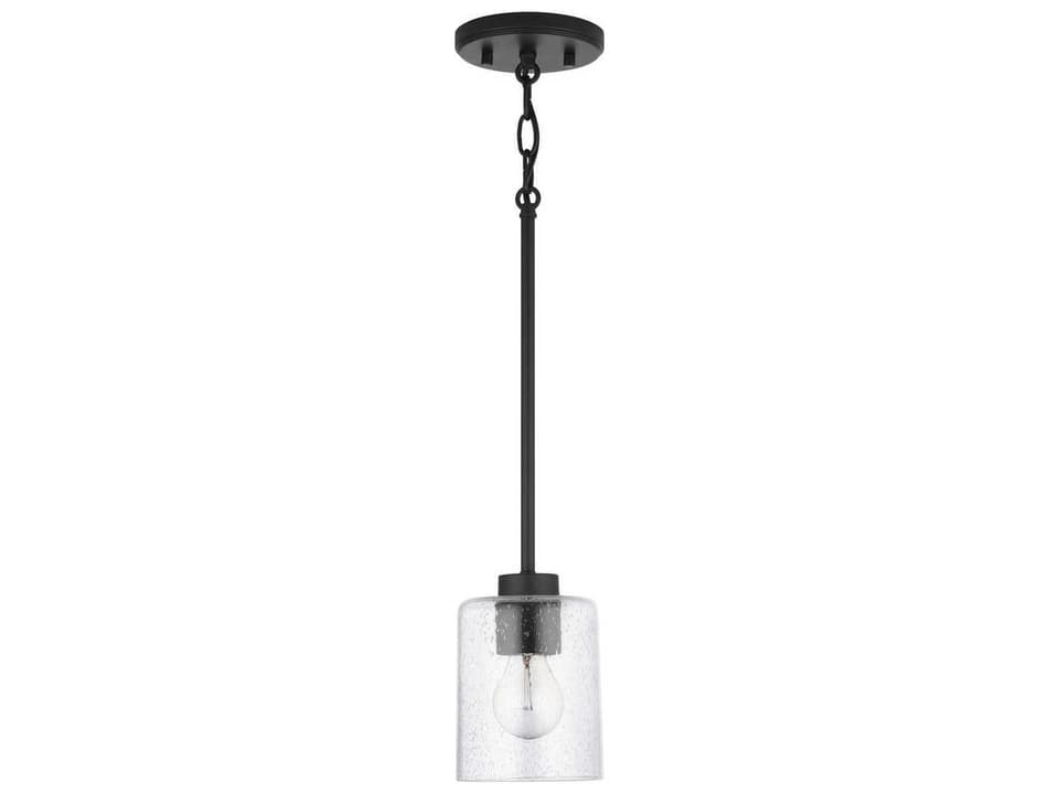 Greyson One Light Pendant in Matte Black with Clear Seeded Glass
