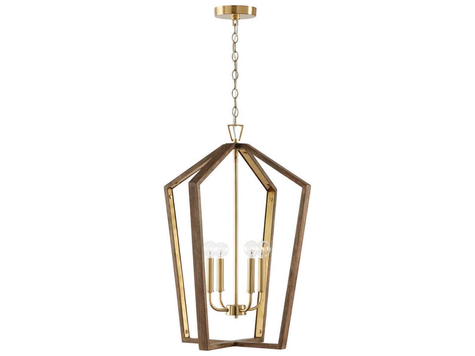 Maren 4-Light Pendant Light in Nordic Wood and Matte Brass
